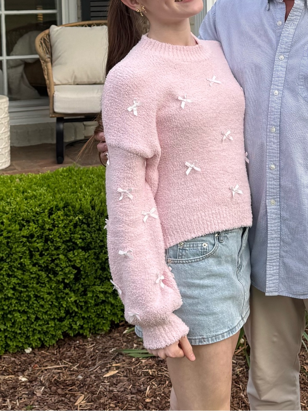 Altar'd State Pink Bow Embellished Cropped Sweater